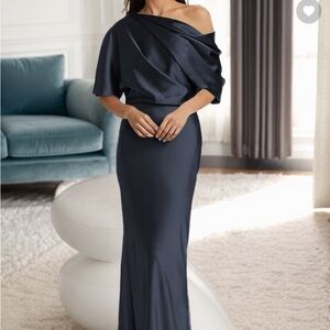 Alex Marie Blue Asymmetrical One-Shoulder Formal Gown